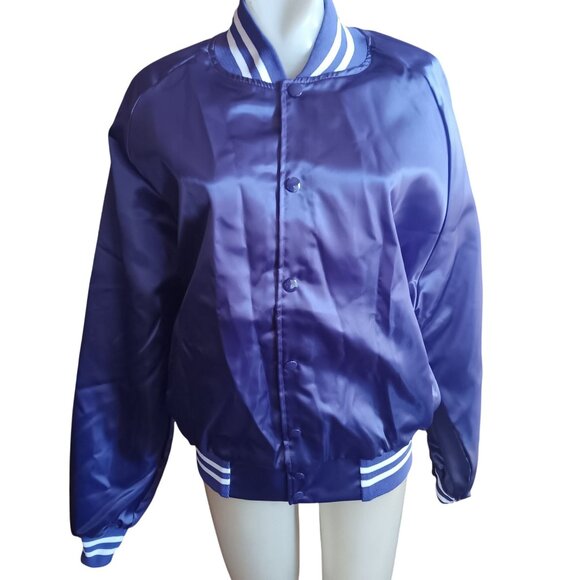 Vintage Satin Puffer Jacket New 1980's Auburn Sportswear Satin Varsity Purple - Picture 2 of 6